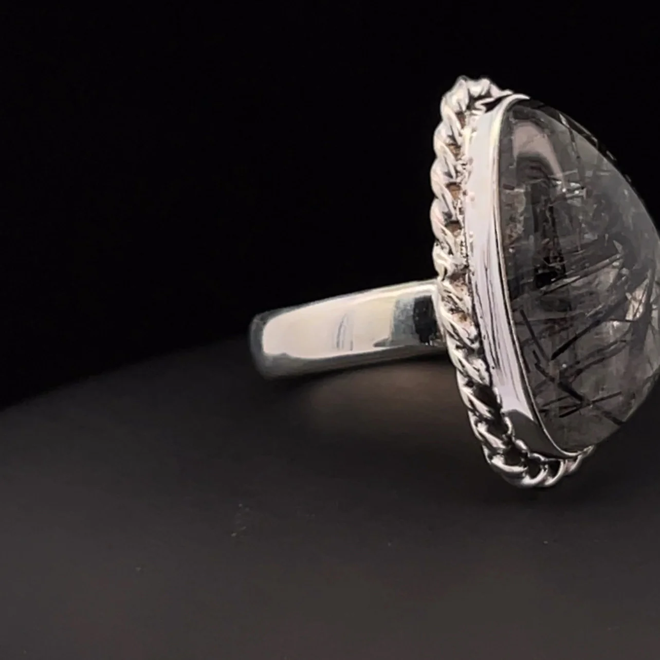 Sterling Silver Tourmalated Quartz Ring Size 7 - Image 2