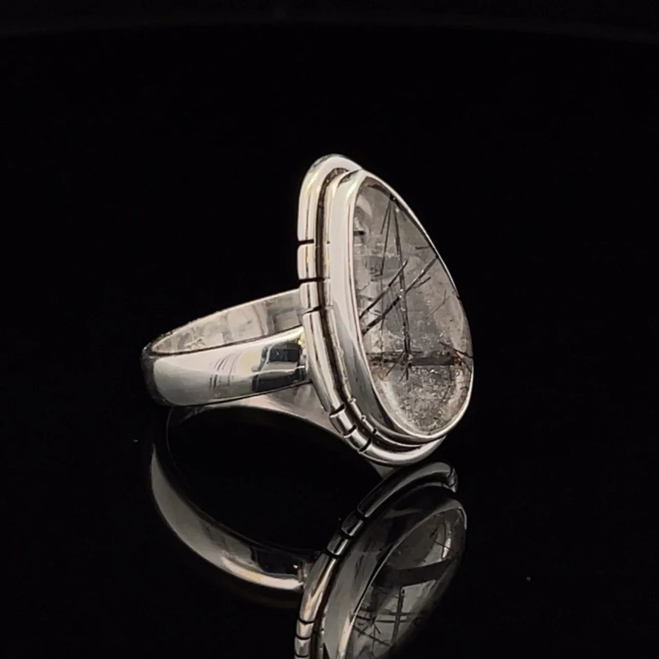 Sterling Silver Tourmalated Quartz Ring Size 7 - Image 2