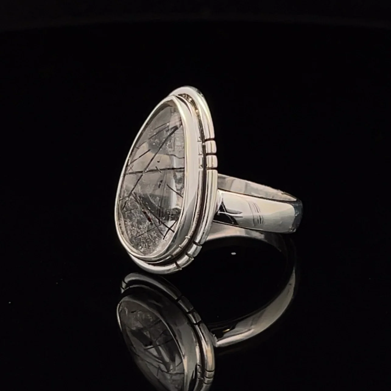 Sterling Silver Tourmalated Quartz Ring Size 7 - Image 3