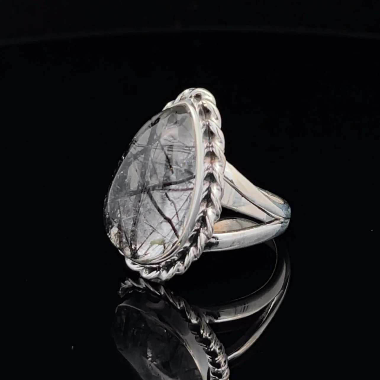 Sterling Silver Tourmalated Quartz Ring Size 7 - Image 3
