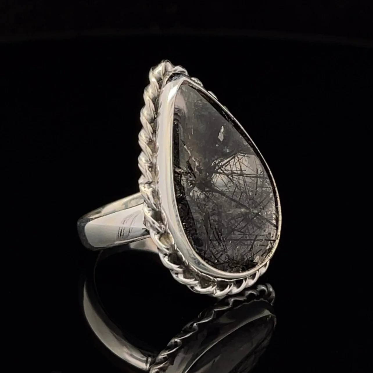 Sterling Silver Tourmalated Quartz Ring Size 8 - Image 2
