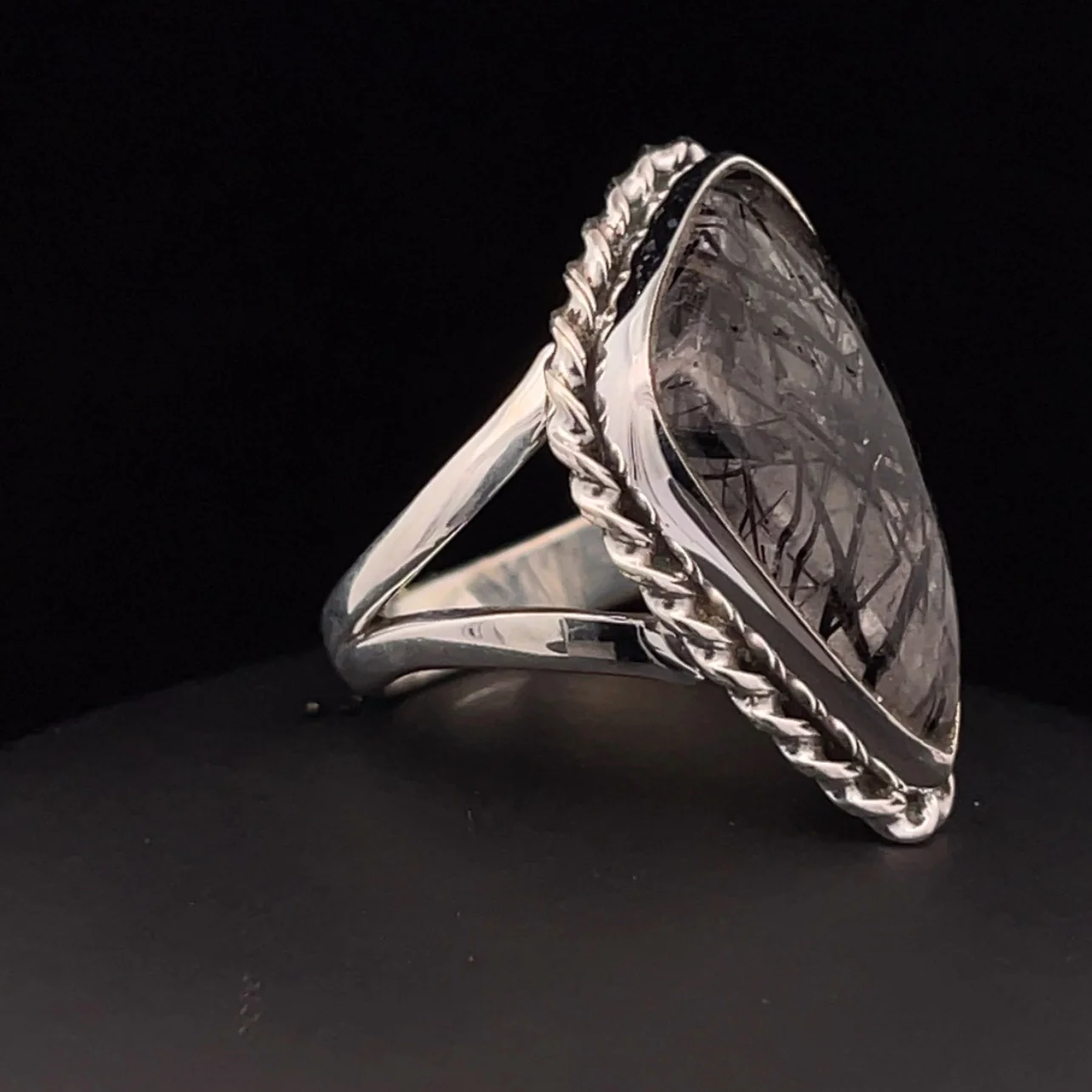 Sterling Silver Tourmalated Quartz Ring Size 8 - Image 2