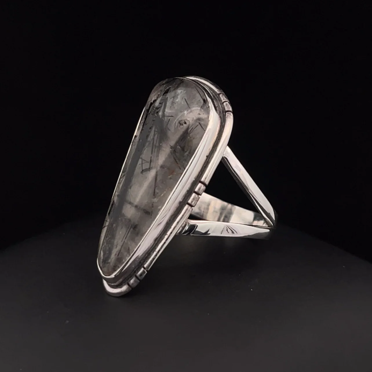 Sterling Silver Tourmalated Quartz Ring Size 9 - Image 3