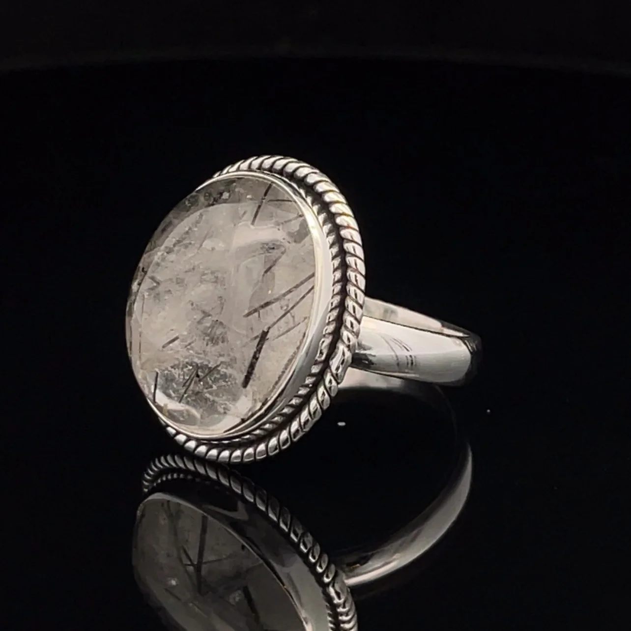 Sterling Silver Tourmalated Quartz Ring Size 10 - Image 3