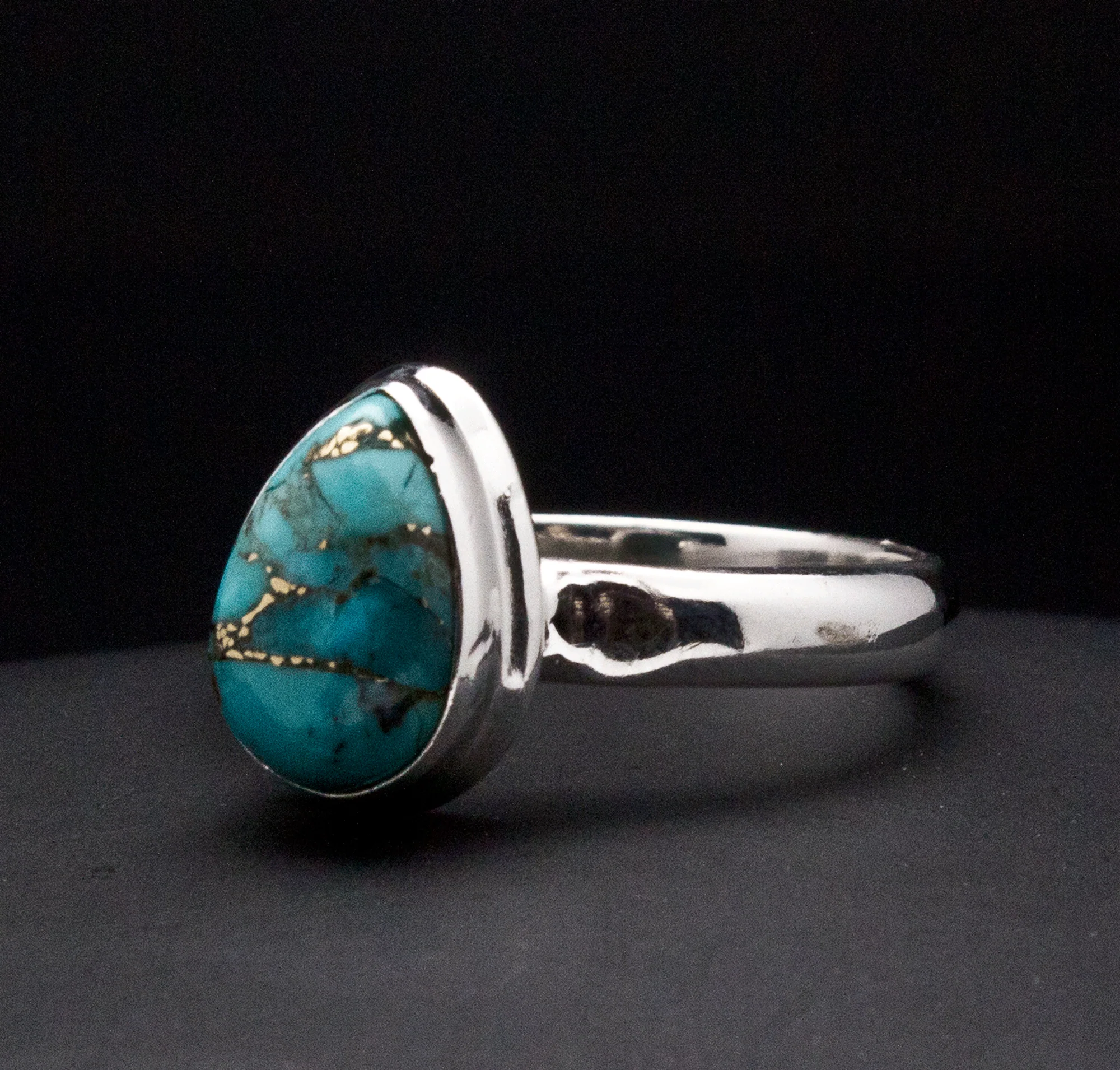 Sterling Silver Turquoise with Silver Inclusions Ring Size 6.5 - Image 2