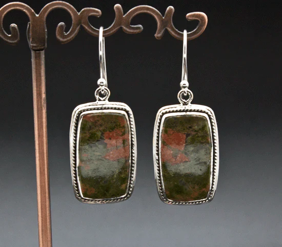 Sterling Silver Unakite Earrings