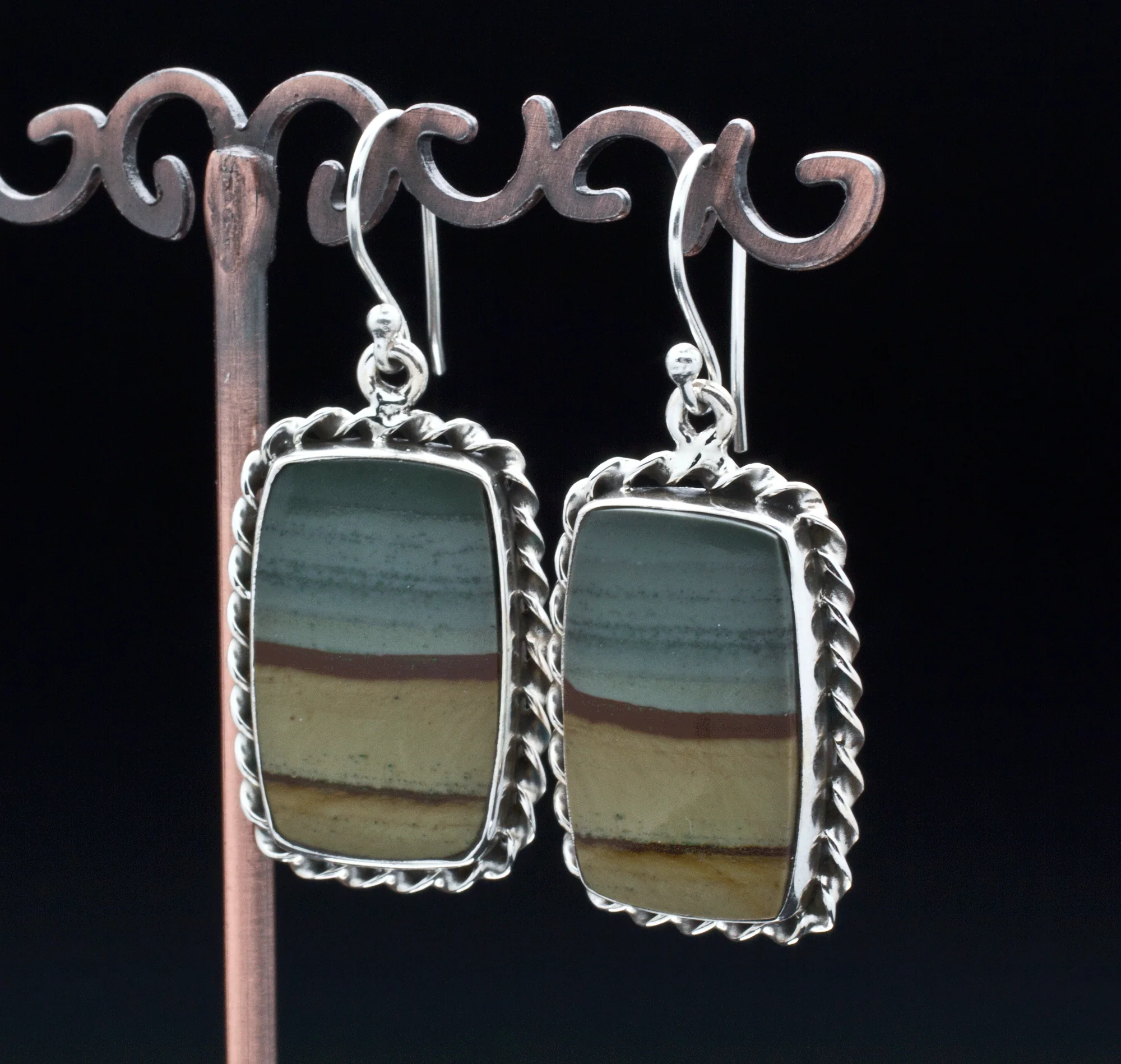 Sterling Silver Wildhorse Picture Jasper Earrings - Image 2