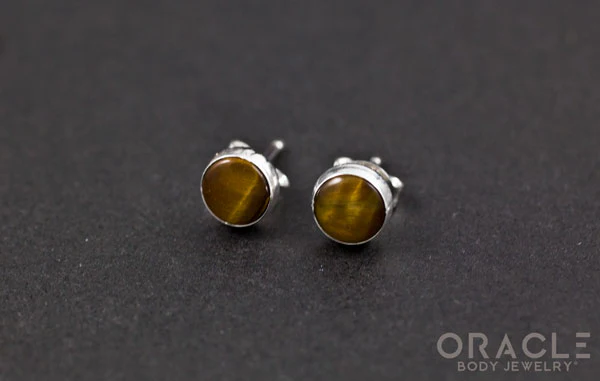 Sterling Silver Yellow Tiger Eye Earrings