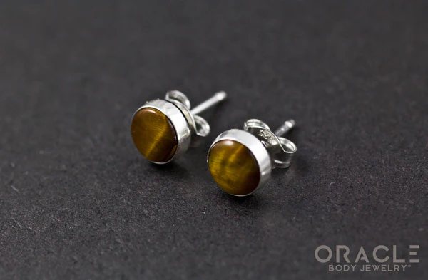 Sterling Silver Yellow Tiger Eye Earrings - Image 2