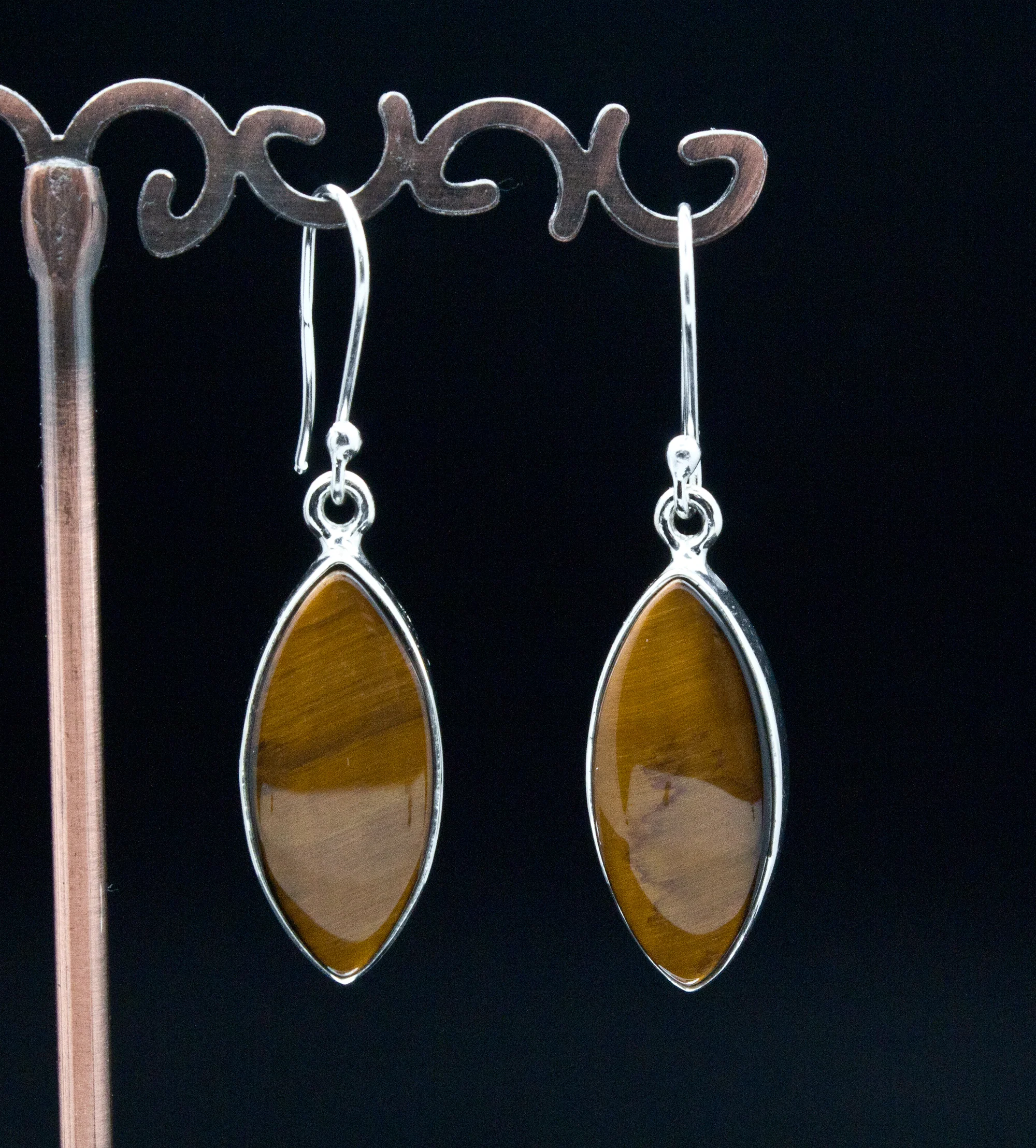 Sterling Silver Yellow Tiger Eye Earrings - Image 2