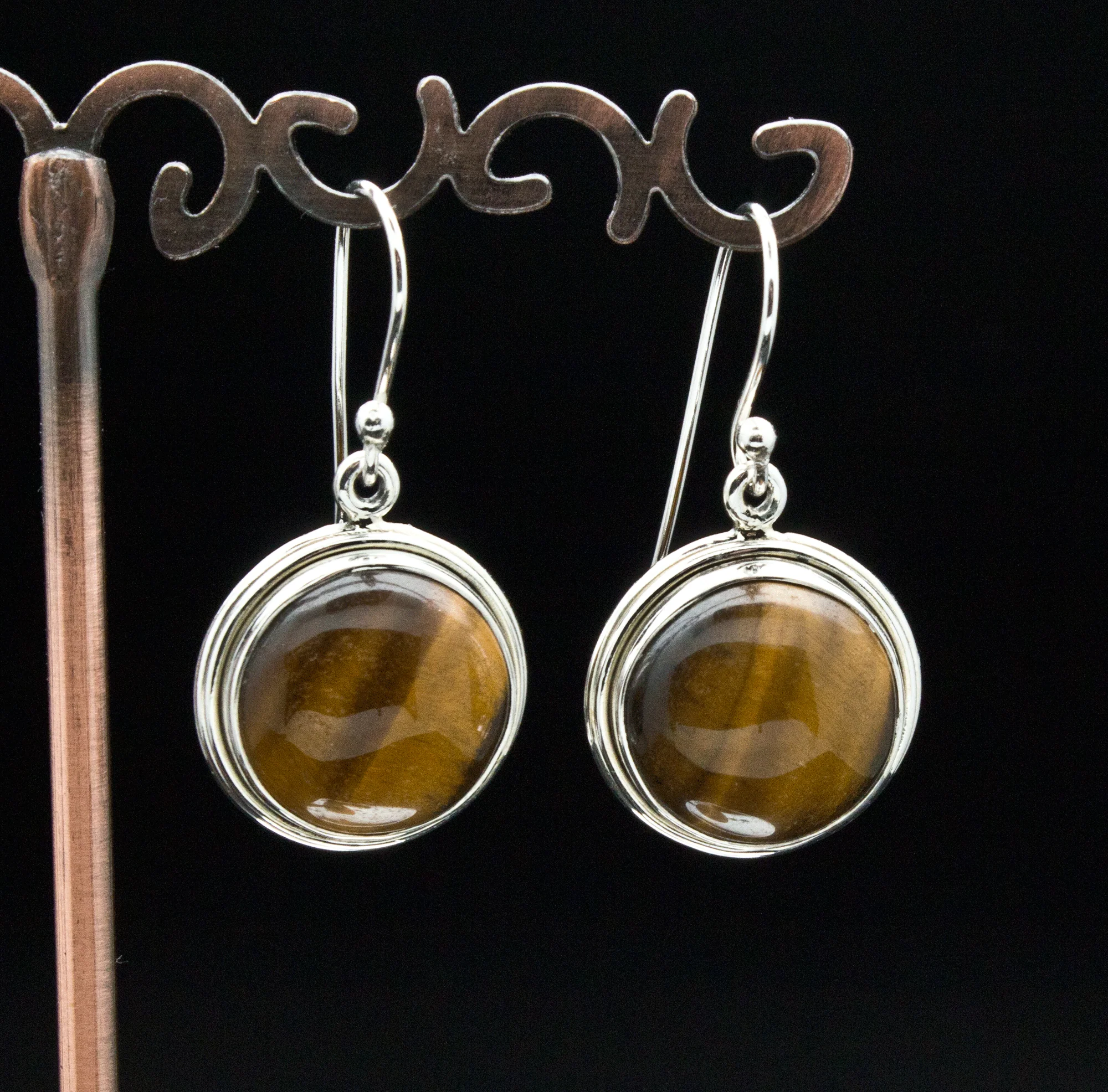 Sterling Silver Yellow Tiger Eye Earrings - Image 2