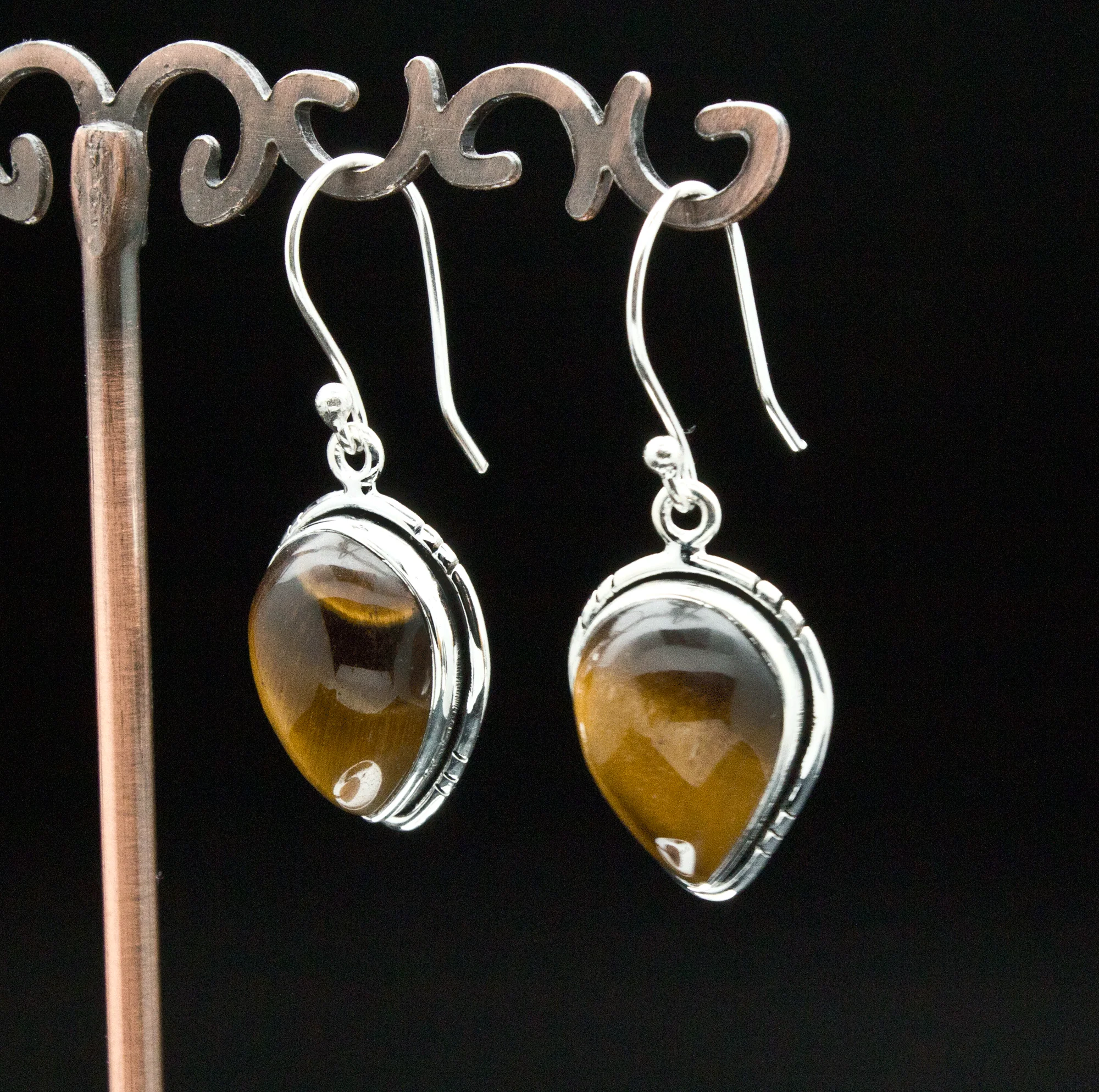 Sterling Silver Yellow Tiger Eye Earrings - Image 2