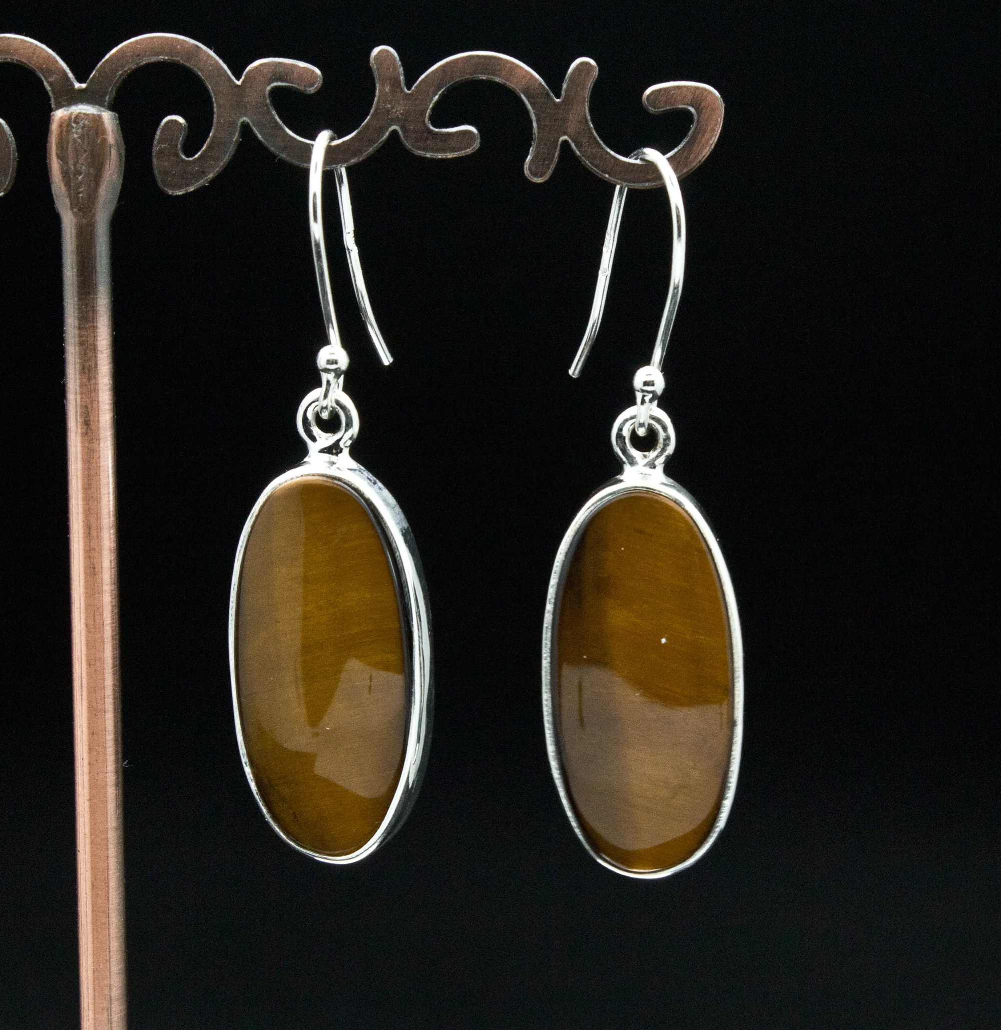 Sterling Silver Yellow Tiger Eye Earrings - Image 2