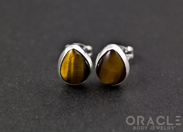 Sterling Silver Yellow Tiger Eye Earrings. - Image 2