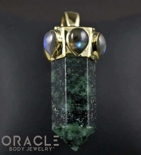 Zuul Pendant with Ruby In Zoisite Point and Labradorite Accents