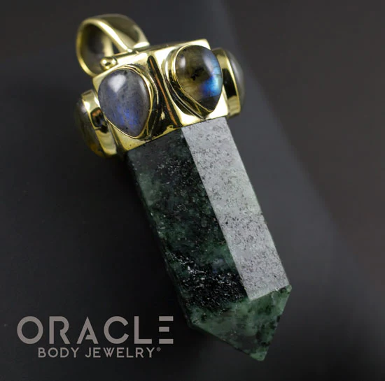 Zuul Pendant with Ruby In Zoisite Point and Labradorite Accents - Image 2