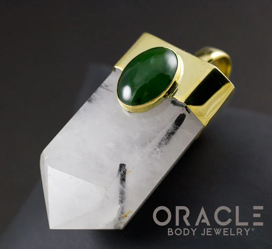 Zuul Pendant With Tourmalated Quartz Point and Larimar and Nephrite Jade Accents - Image 4